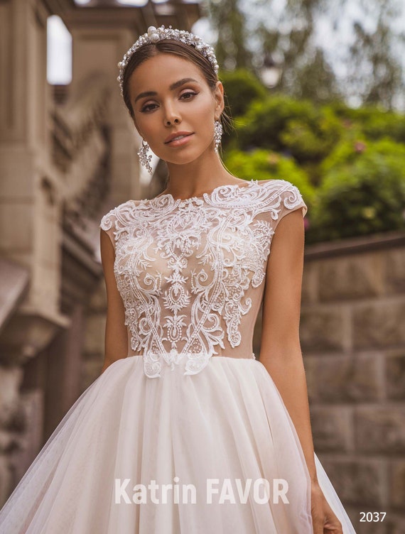 Simple Wedding Dress Cap Sleeve Wedding Dress Lace Wedding Etsy