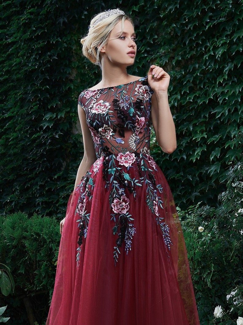 Exclusive Evening Dress,Floral Prom Dress,Bridesmaid A-line Dress,Beautiful Tulle Dress,Long Gown,Dress With Train,Collection 2019
