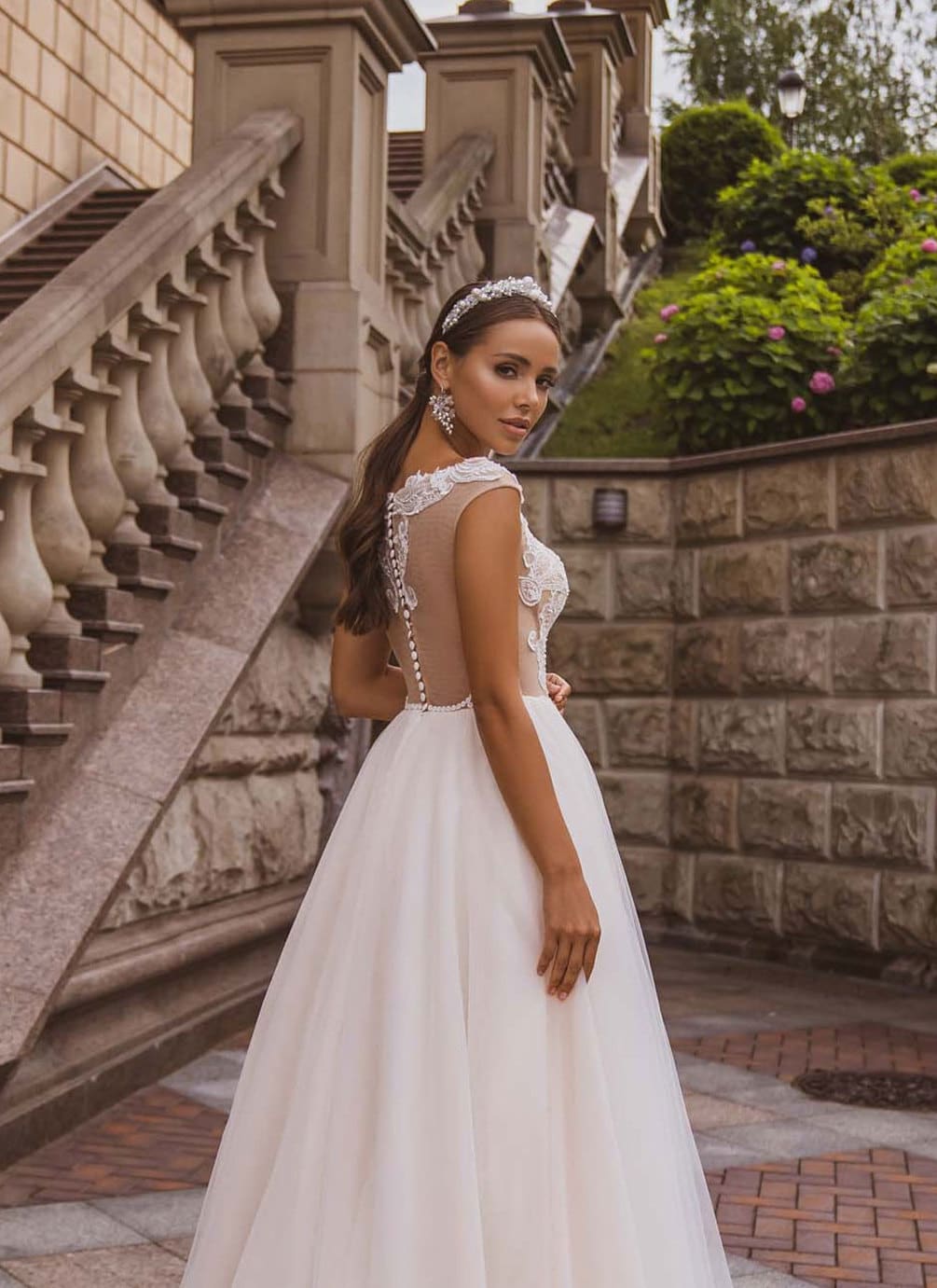 Open Back Blush Reception Wedding Dress 
