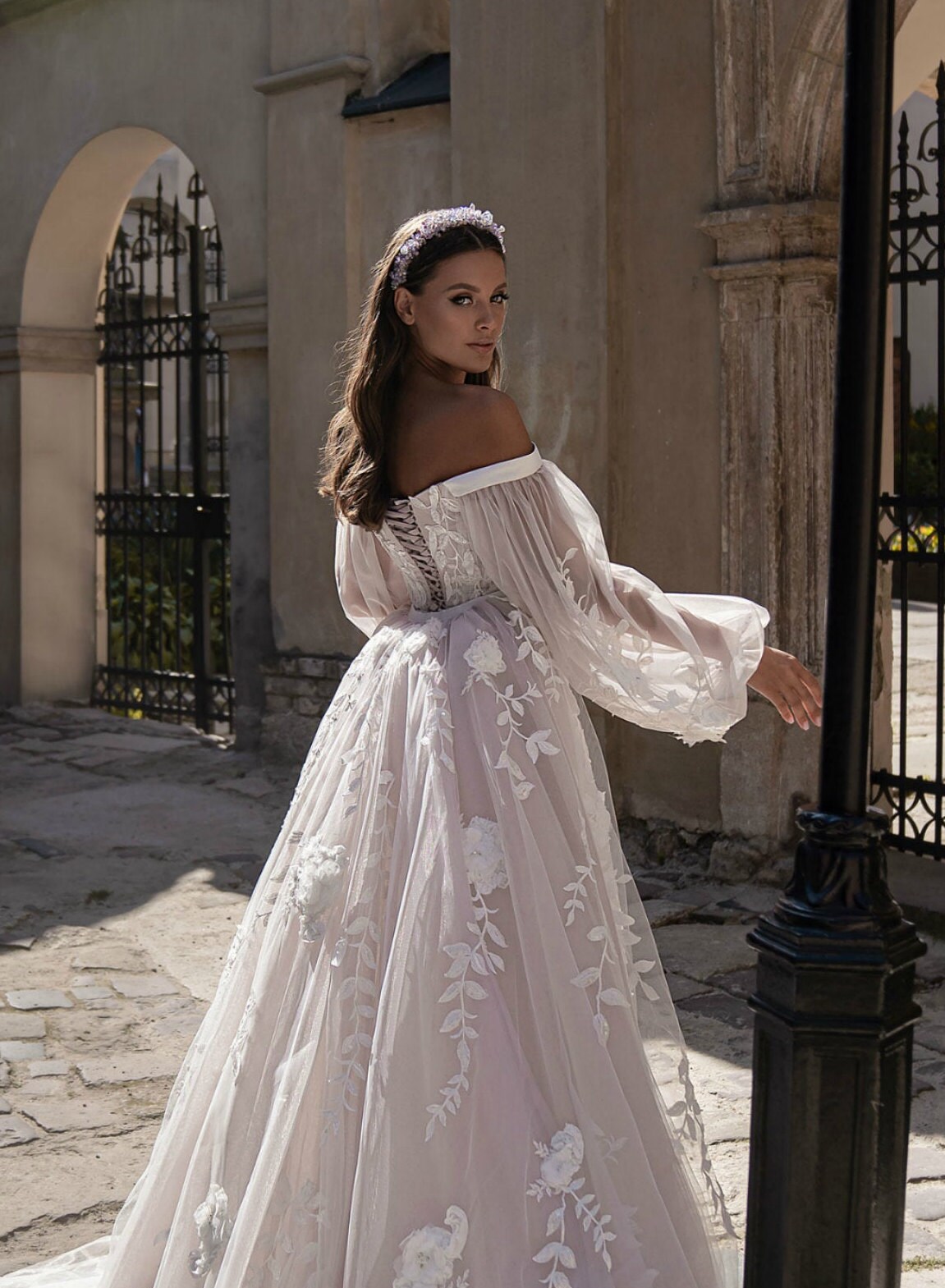 Two piece sheath wedding dress Fairy floral wedding dress Off the