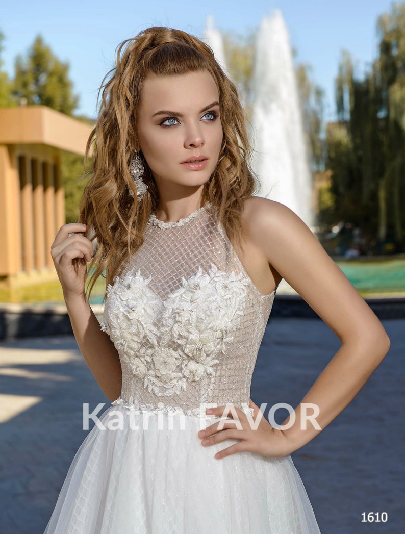 Beach Wedding Reception Dress Glitter a Line Tulle Wedding Etsy