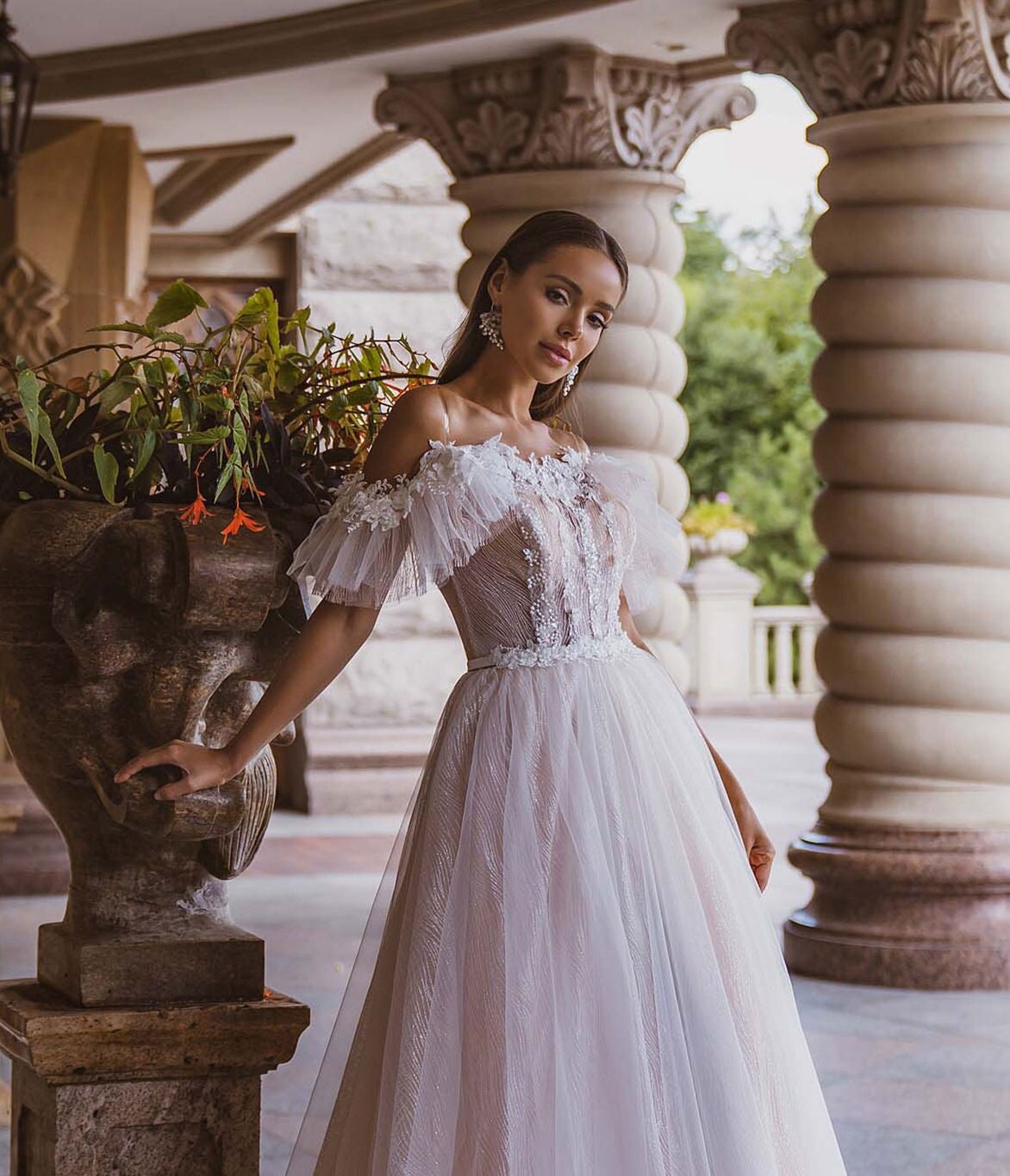 Flutter Sleeve Wedding Dress 