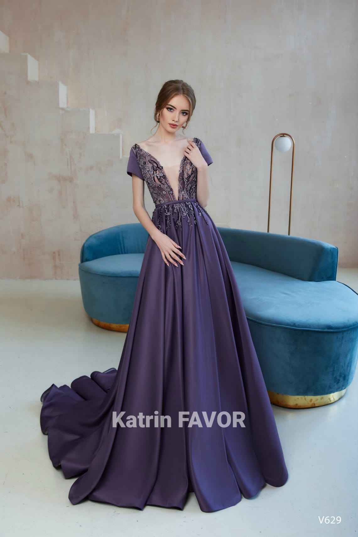 Purple satin wedding guest dress Gray colorful alternative image 1