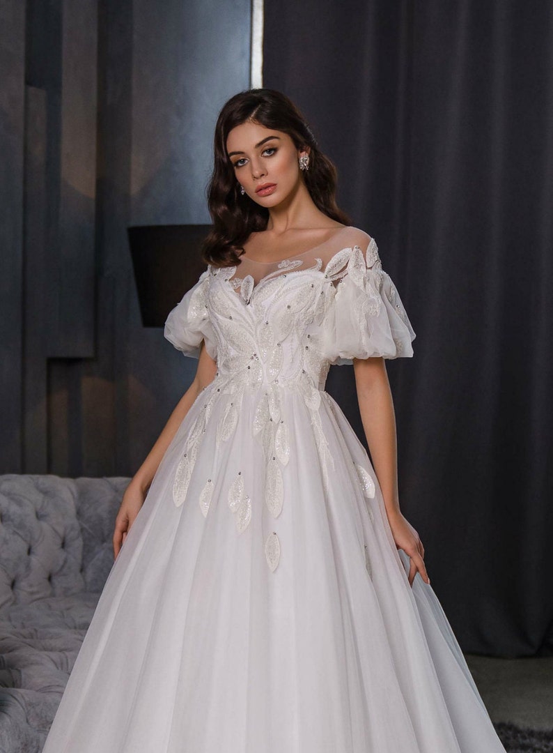 Fairy Ball Gown Wedding Dress Flutter Sleeve Tulle Wedding | Etsy