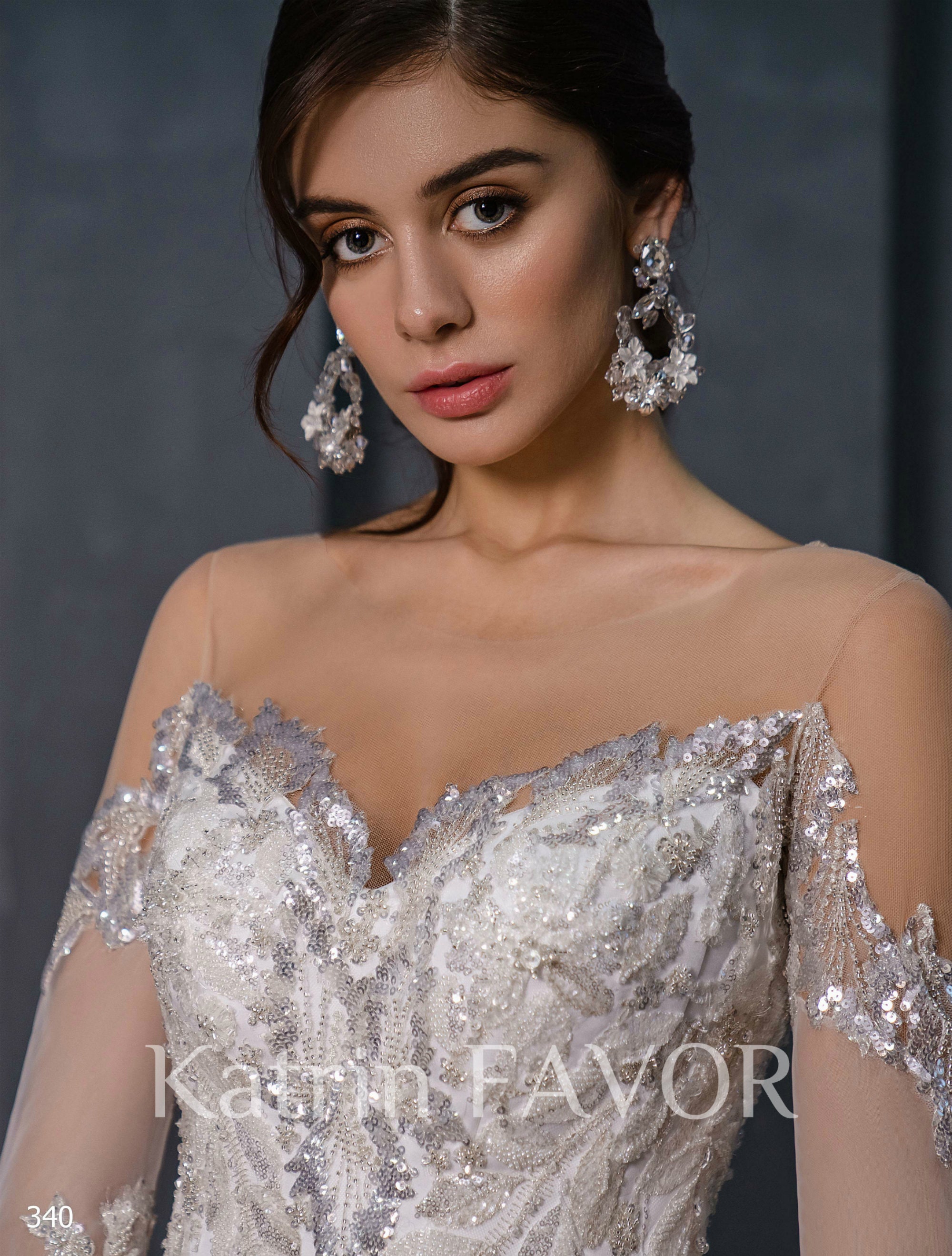 Fairy aline lace wedding dress Off the shoulder bell sleeve wedding