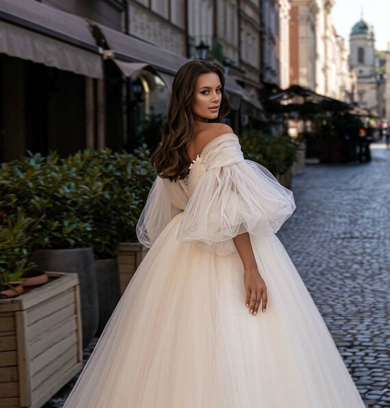 Blush Tulle Wedding Dress off the 