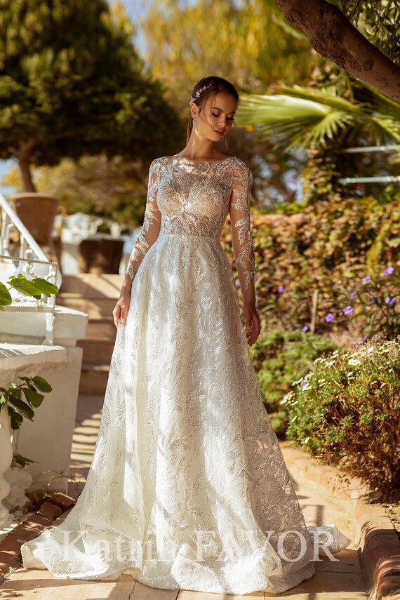 long sleeve reception dress for bride