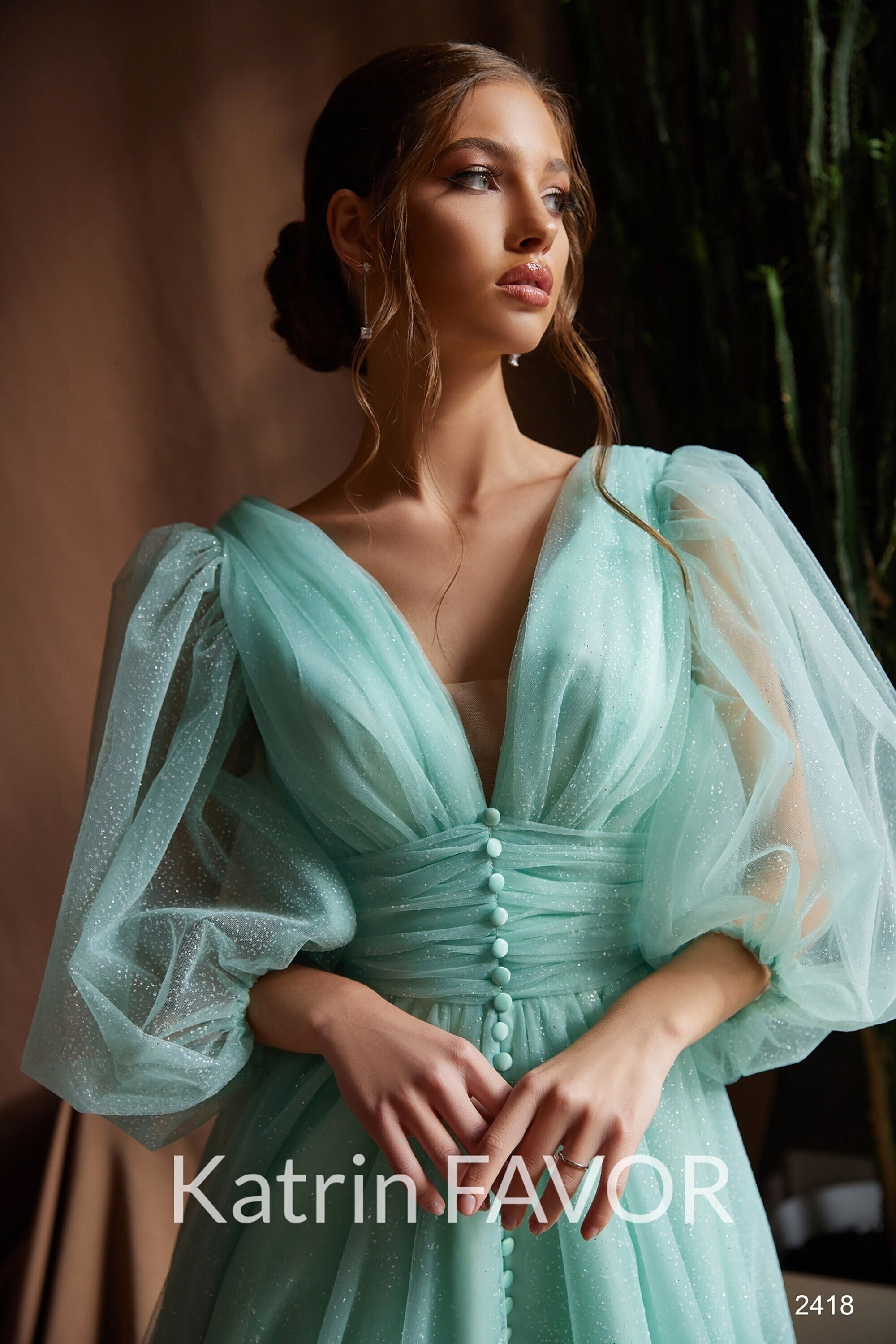 Pale Green Fairy Prom Dress Long Tulle 