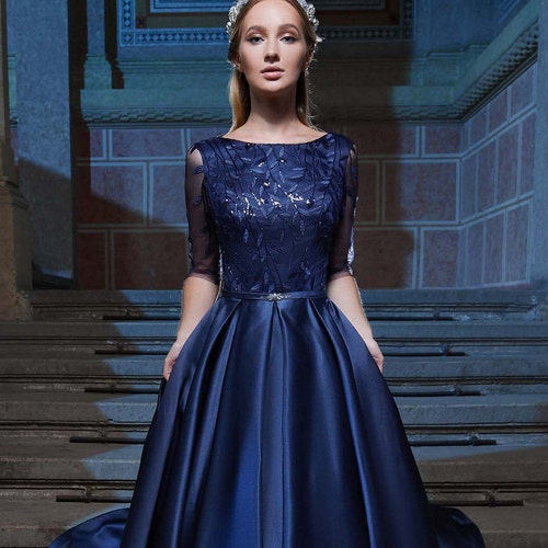 Navy Blue Wedding Guest Dress Long 