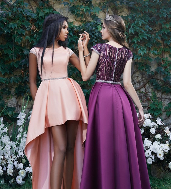 Satin prom dress short High low graduation dress Violet - Etsy Polska