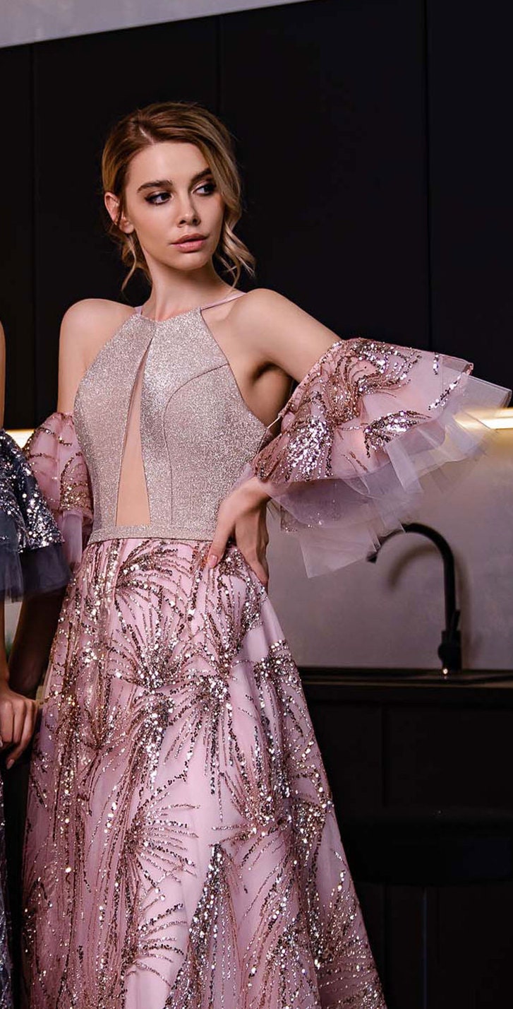 Bling Fairy Evening Dress Halter A Line Wedding Guest