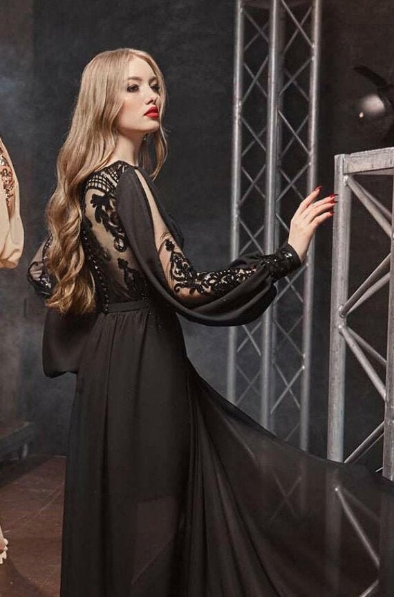 flowy black formal dress