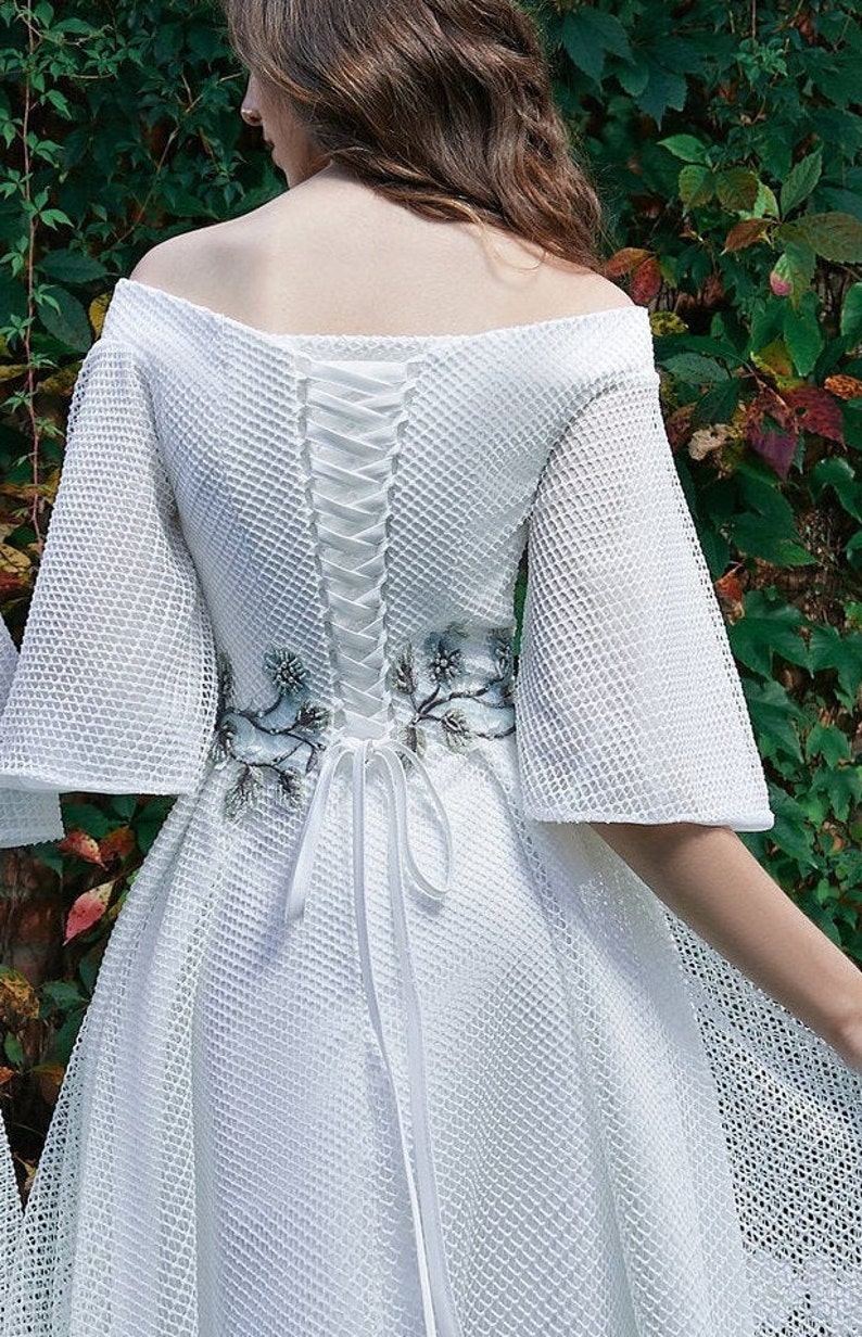 Alternative Wedding Dress Midi Simple Wedding Gown Floral Etsy