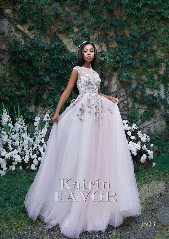 Alternative Wedding Dress Beaded Blush Wedding Dress Etsy