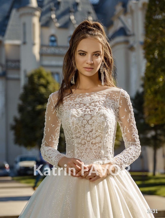 Ball Gown Glitter Wedding Dress Beaded 