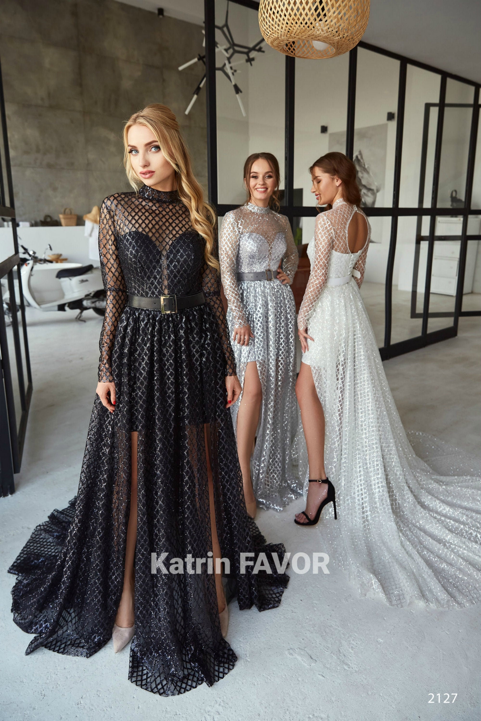 Gothic Black Wedding Dress Glitter Mesh 