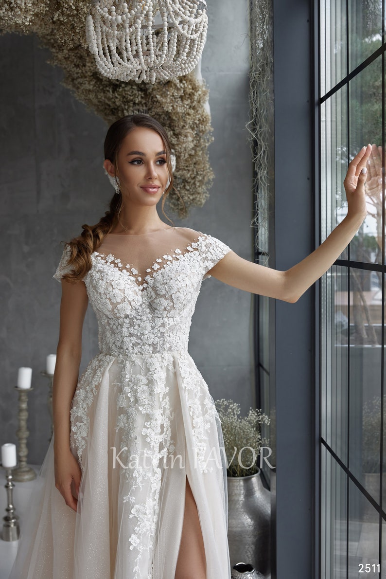 Floral Beaded Embroidered Wedding Dress off the Shoulder Etsy