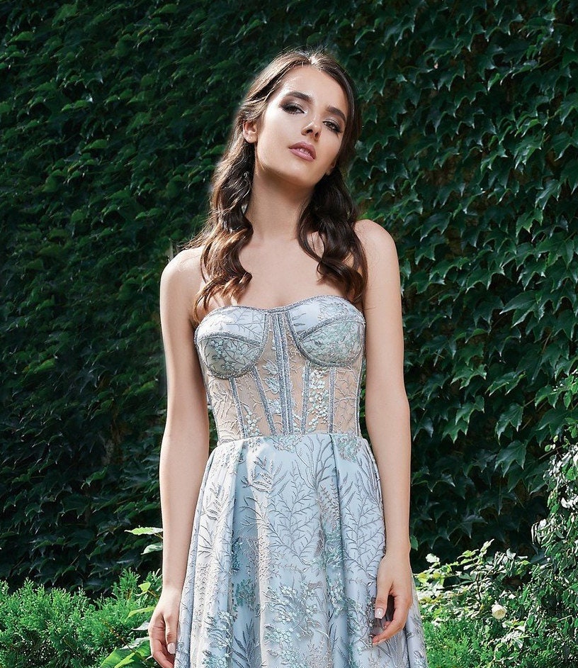 Prom Dress Long Corset Dress Blue ...