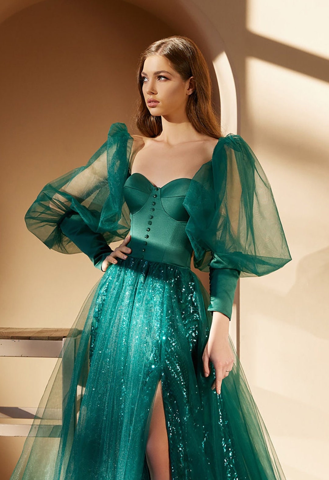 Vestido de fiesta de hadas verde Tul vestido de noche de manga - Etsy México Vestido de fiesta de hadas verde Tul vestido de noche de manga - Etsy México