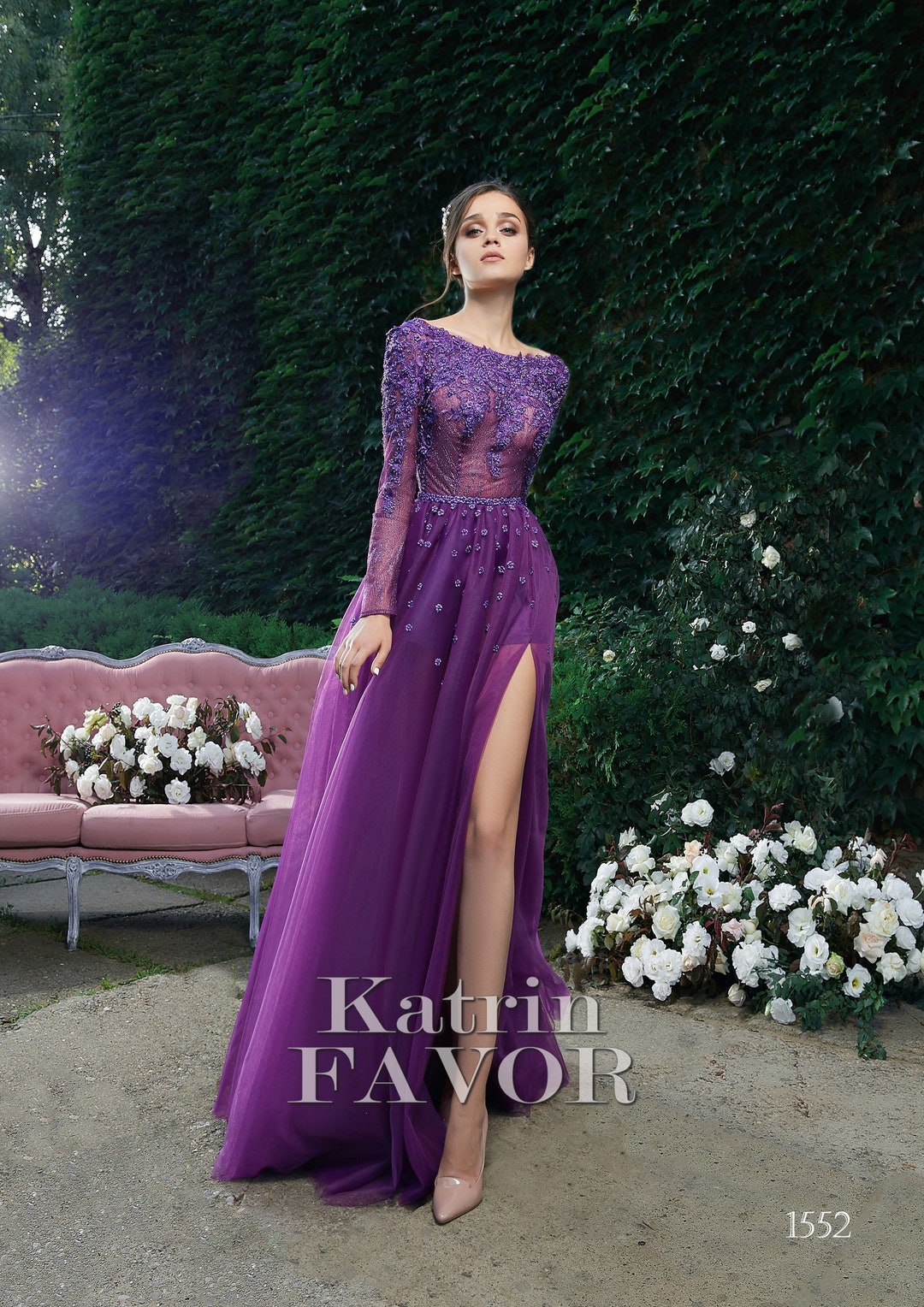 Pløje indre kindben Purple Formal Dress Tulle Dress Women Embroidered Evening Gown - Etsy