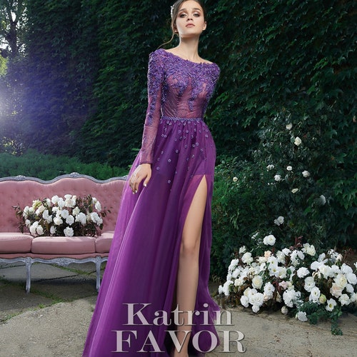 Alternative Purple Wedding Dress Long Sleeve Wedding Guest - Etsy Australia