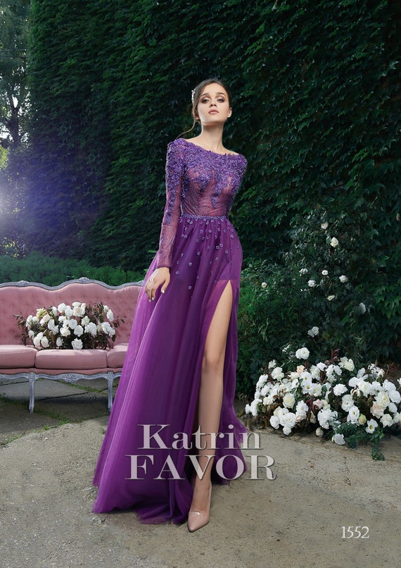 purple formal evening gowns