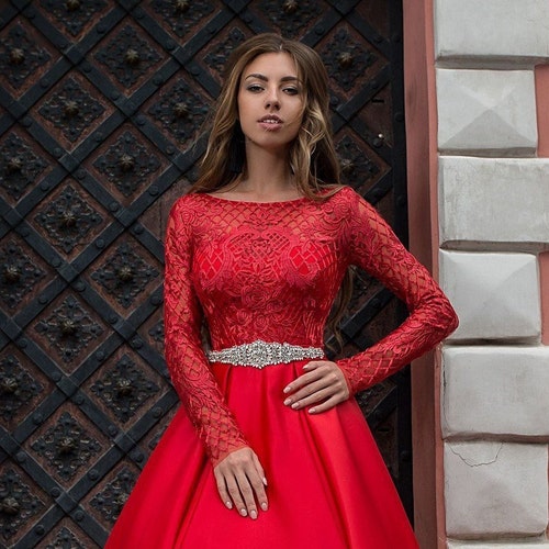 Buy Red Wedding Dresslong Sleeve Lace 