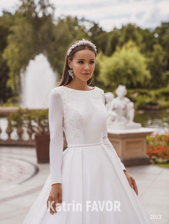 wedding dress long sleeve satin