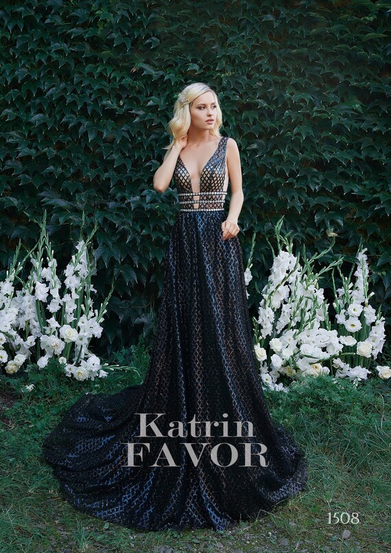 black wedding dress with long train