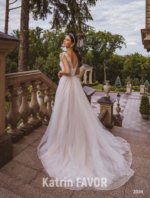 simple blush wedding dress