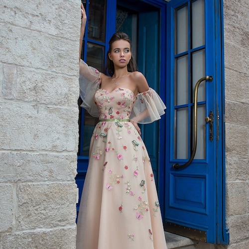 Corset Prom Dress Fairy Bell Sleeve off 