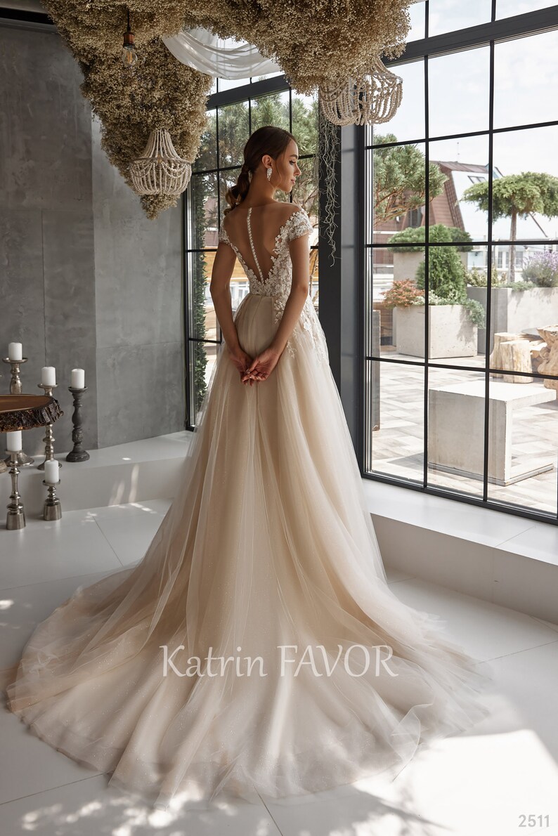 Floral Beaded Embroidered Wedding Dress off the Shoulder Etsy