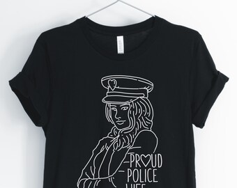 Orgullosa policía esposa camisa, policía mamá camisa, orgullosa esposa de la policía, familia de la policía, regalo del oficial de policía, unisex & camisas de las mujeres