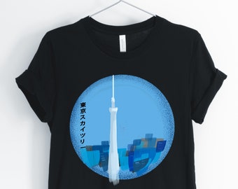 Retro Tokyo Skytree, Camisa Japonesa, Camisa de Tokio, Tokyo Skyline, Resumen Japonés, Camiseta Japonesa, Regalo de Japón, Unisex & Camiseta de Mujer