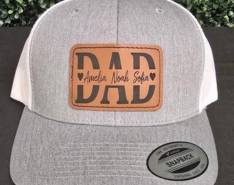 Cappello da papà personalizzato / Cappellino da camionista regolabile con snapback / Toppa in pelle personalizzata / Nomi per bambini
