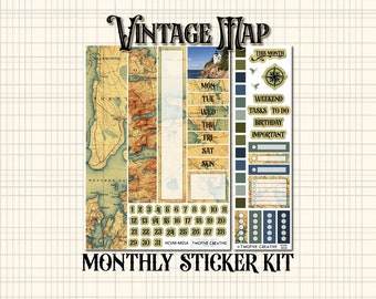 Vintage Map Monthly Sticker Kit · Undated A5 planner inserts · Deco sticker sheet · Journal Accessories  · Hobo Cousin Stickers · Hobonichi