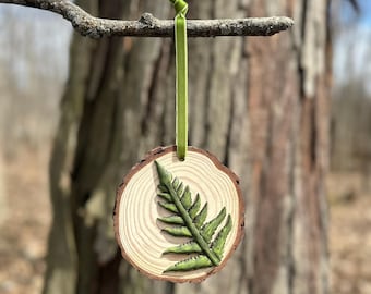 Handcrafted Wooden Fern Ornament · Natural Woodland Decor · Gift for nature lover