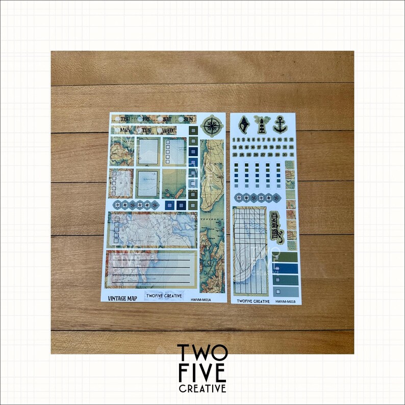 Vintage Map Monthly Sticker Kit · Undated A6 Planner Stickers · Deco ...