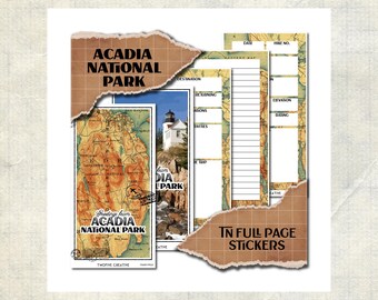 Acadia National Park · Hiking Log and Trail Journal sticker sheets · Full Page Planner Inserts · Travelers Notebook TN 4x8"