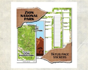 Zion National Park · Hiking Log and Trail Journal sticker sheets · Full Page Planner Inserts · Travelers Notebook TN 4x8"
