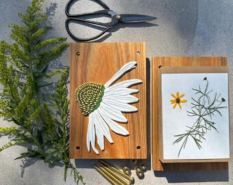 Solid Wood Flower Press · Handmade Heirloom Quality · Botanical Flower Preservation Kit · Gift for nature lover or artist · Coneflower