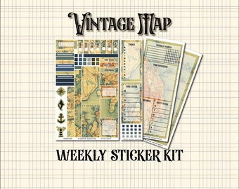 Vintage Map Weekly Sticker Kit · Undated A5 planner inserts · Deco sticker sheet · Travel Journal Accessories  · Hobonichi Cousin Stickers