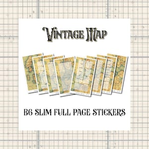 May include: A set of B6 slim full page stickers featuring a vintage map design. The stickers display various layouts including grids, checklists, and blank spaces for notes. The text "VINTAGE MAP" and "B6 SLIM FULL PAGE STICKERS" is printed.