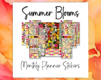 Summer Blooms Monthly Planner Stickers · Undated vertical monthly sticker kit · Deco sticker sheet · Erin Condren EC 7x9 · Summer flowers