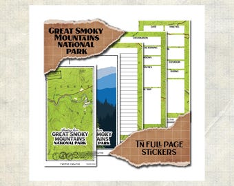 Great Smoky Mountains National Park · Hiking Log and Trail Journal sticker sheets · Full Page Planner Inserts · Travelers Notebook TN 4x8"