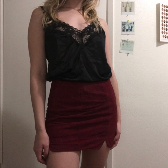 red suede skirt