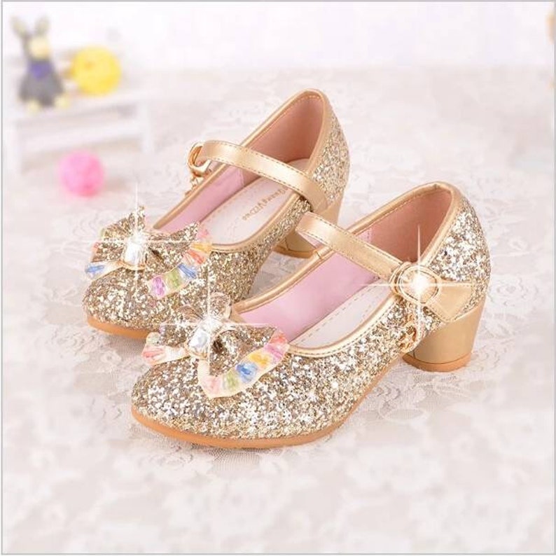 Bling Gold Glitter Girls Princess Maryjane Heel Shoes. Girls | Etsy