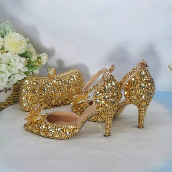 Champagne Gold Bronze Crystal Shoes Rhinestone. Bridal - Etsy