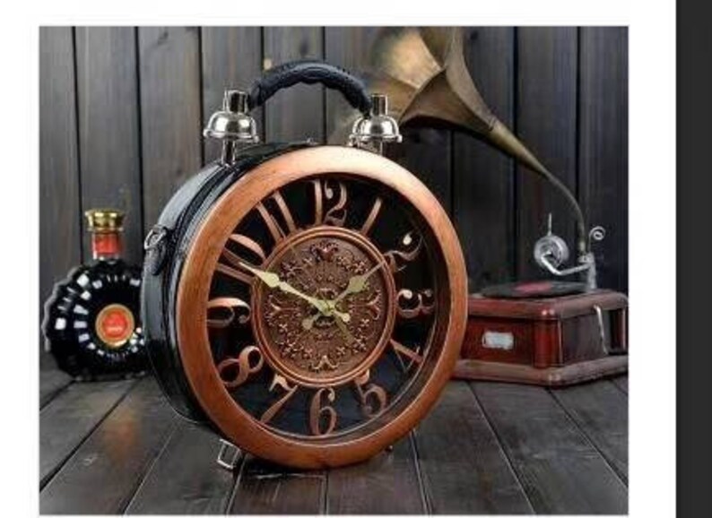 Steampunk Real Clock Handbag Shoulder Bag in Black Red Etsy