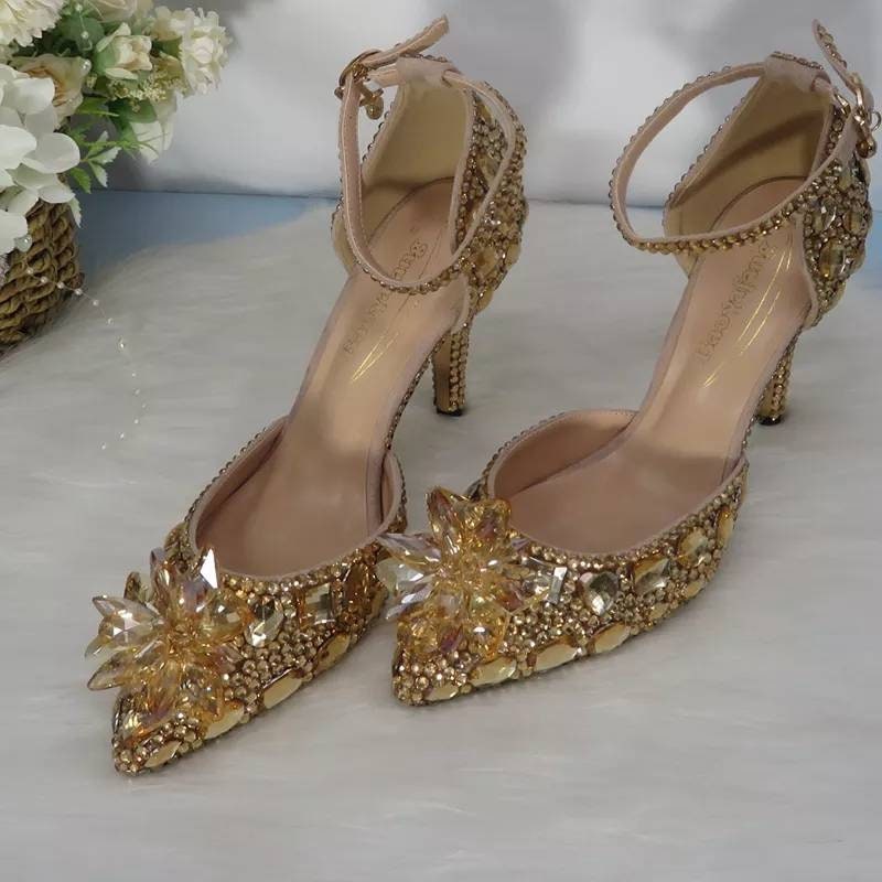 Champagne Gold Bronze Crystal Shoes Rhinestone. Bridal - Etsy